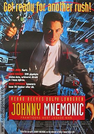 Johnny Mnemonic 1995 movie poster Keanu Reeves Dolph Lundgren Dina Meyer Robert Longo