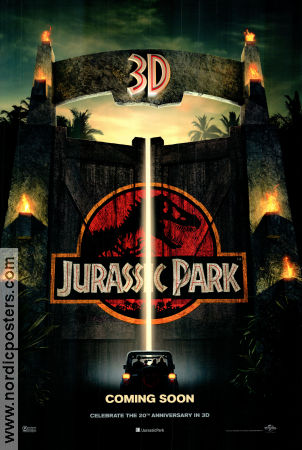 Jurassic Park 3D 1993 movie poster Sam Neill Laura Dern Jeff Goldblum Steven Spielberg Dinosaurs and dragons 3-D