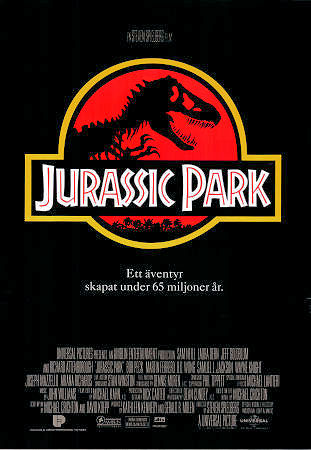 Jurassic Park 1993 poster Sam Neill Laura Dern Jeff Goldblum Steven Spielberg Dinosaurier och drakar