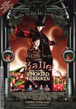 Charlie and the Cocolate Factory 2005 movie poster Johnny Depp Freddie Highmore David Kelly Helena Bonham Carter Tim Burton Kids Food and drink