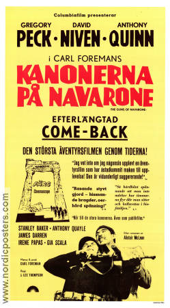 The Guns of Navarone 1961 movie poster Gregory Peck David Niven Anthony Quinn J Lee Thompson Writer: Alistair Maclean Find more: Nazi