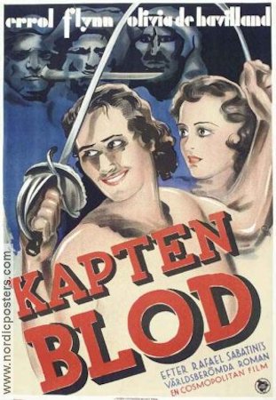 Captain Blood 1935 movie poster Errol Flynn Olivia de Havilland Basil Rathbone Adventure and matine
