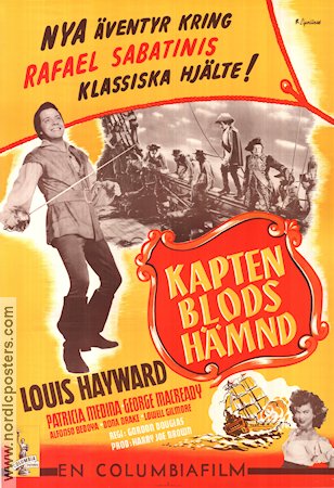 Fortunes of Captain Blood 1950 movie poster Louis Hayward Patricia Medina George Macready Gordon Douglas Poster artwork: V Lipniunas Adventure and matine