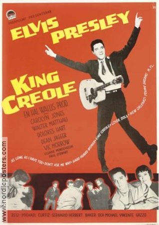 King Creole 1958 movie poster Elvis Presley Carolyn Jones Walter Matthau Michael Curtiz Rock and pop Musicals