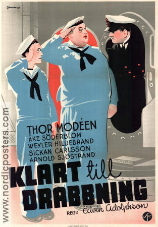 Klart till drabbning 1937 movie poster Thor Modéen Åke Söderblom Weyler Hildebrand Sickan Carlsson Edvin Adolphson Ships and navy Eric Rohman art