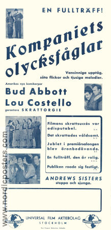 Kompaniets olycksfåglar 1941 poster Abbott and Costello Lee Bowman Andrews Sisters Arthur Lubin