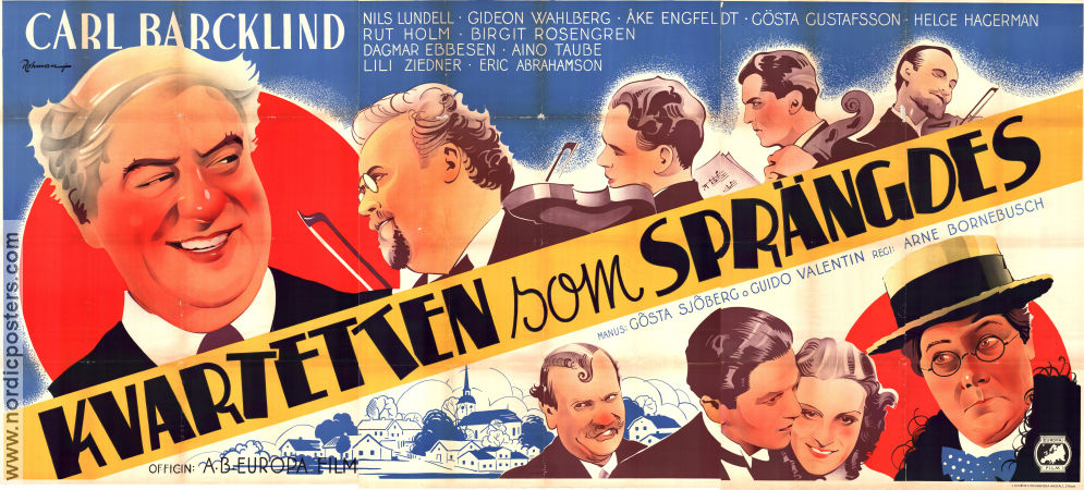 Kvartetten som sprängdes 1936 movie poster Carl Barcklind Nils Lundell Gideon Wahlberg Åke Engfeldt Rut Holm Arne Bornebusch Find more: Large poster Eric Rohman art Instruments