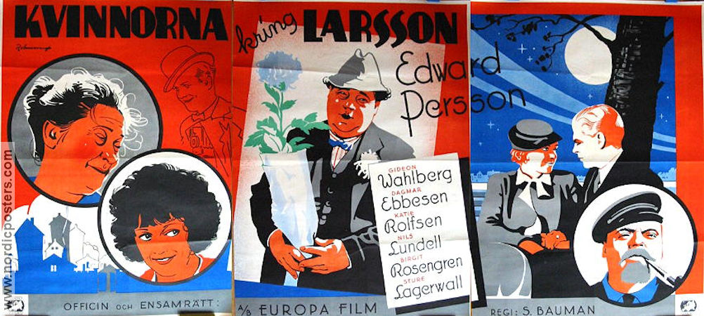 Kvinnorna kring Larsson 1934 movie poster Edvard Persson Gideon Wahlberg Katie Rolfsen Schamyl Bauman Eric Rohman art