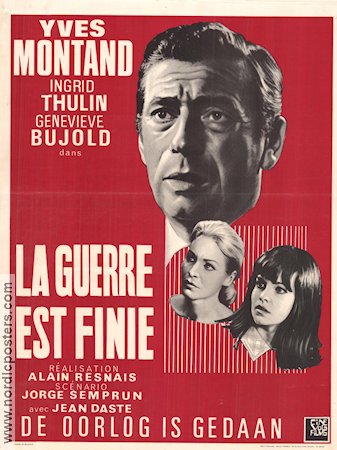 La guerre est finie 1966 movie poster Yves Montand Ingrid Thulin Alain Resnais