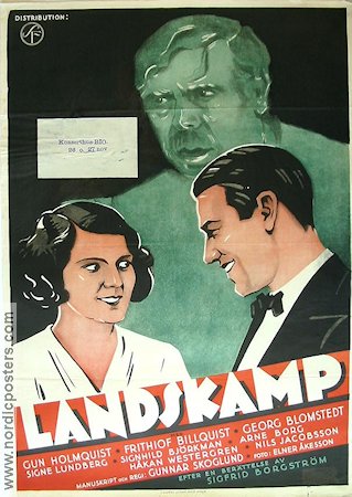 Landskamp 1932 movie poster Gun Holmqvist Fritiof Billquist Arne Borg