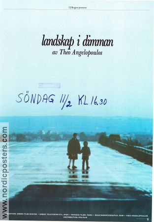 Landskap i dimman 1988 poster Michalis Zeke Tania Palaiologou Stratos Tzortzoglou Theodoros Angelopoulos Filmen från: Greece