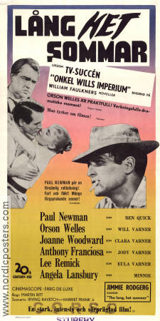 The Long Hot Summer 1958 movie poster Paul Newman Orson Welles Joanne Woodward Martin Ritt Writer: William Faulkner