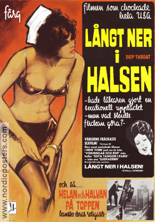 Långt ner i halsen 1972 poster Linda Lovelace Harry Reems Helen Wood Jerry Gerard Gerard Damiano Affischkonstnär: Walter Bjorne Kultfilmer Damer