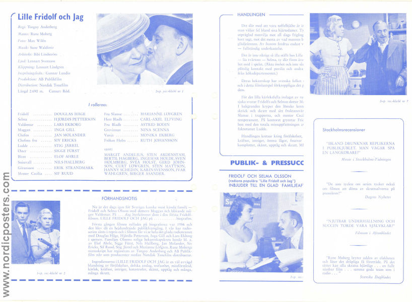 Lille Fridolf och jag 1957 movie poster Douglas Håge Hjördis Petterson Lars Ekborg Inga Gill Torgny Anderberg Find more: Lilla Fridolf From comics