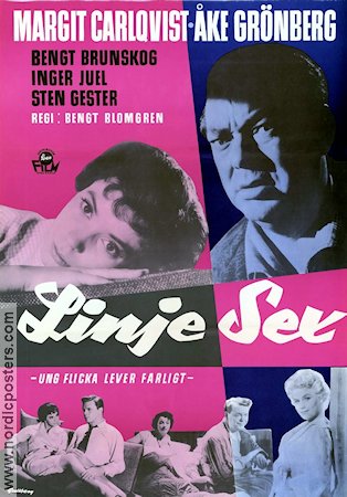 Linje sex 1958 movie poster Margit Carlqvist Åke Grönberg Bengt Blomgren