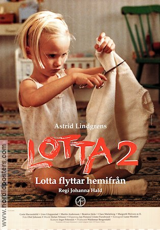 Lotta flyttar hemifrån 1993 movie poster Grete Havnesköld Claes Malmberg Johanna Hald Writer: Astrid Lindgren Kids