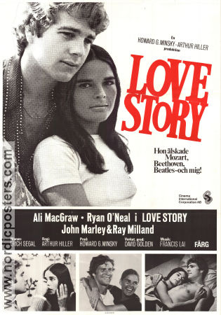 Love Story 1970 movie poster Ali MacGraw Ryan O´Neal John Marley Ray Milland Arthur Hiller Romance