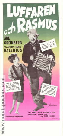 Luffaren och Rasmus 1955 movie poster Åke Grönberg Eskil Dalenius Åke Fridell Rolf Husberg Writer: Astrid Lindgren Production: Sandrews Instruments