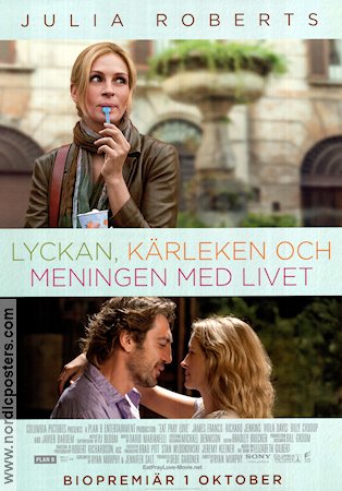 Eat Pray Love 2010 movie poster Julia Roberts James Franco Ryan Murphy Romance Food and drink