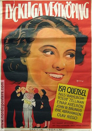 Lyckliga Vestköping 1937 movie poster Isa Quensel Nils Wahlbom Eric Rohman art