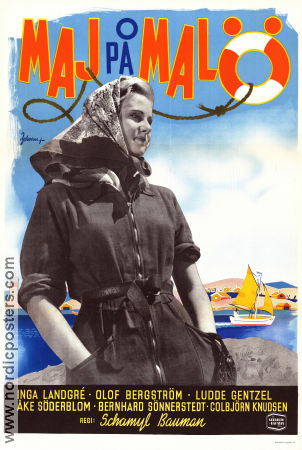 Maj på Malö 1947 movie poster Inga Landgré Åke Söderblom Olof Bergström Schamyl Bauman Skärgård Eric Rohman art