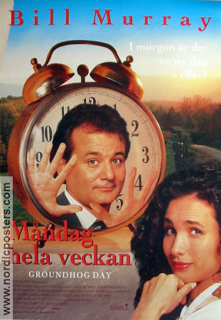 Groundhog Day 1993 movie poster Bill Murray Andie MacDowell Chris Elliott Harold Ramis Clocks