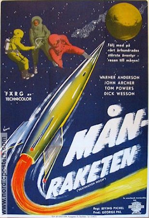 Destination Moon 1950 movie poster John Archer Warner Anderson Tom Powers Irving Pichel Spaceships