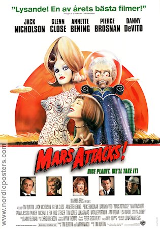 Mars Attacks 1997 movie poster Jack Nicholson Glenn Close Pierce Brosnan Annette Bening Tim Burton