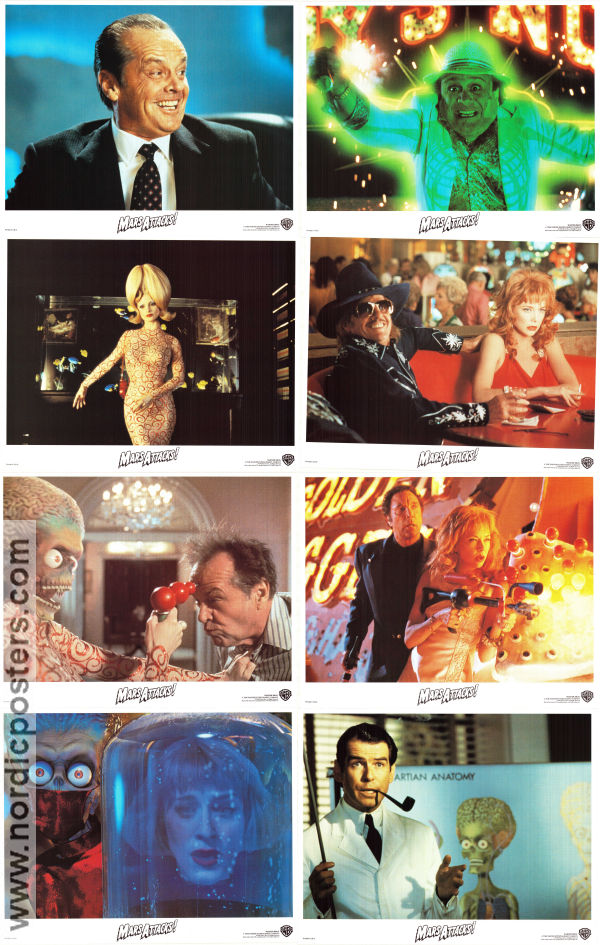 Mars Attacks 1997 lobby card set Jack Nicholson Glenn Close Pierce Brosnan Annette Bening Tim Burton