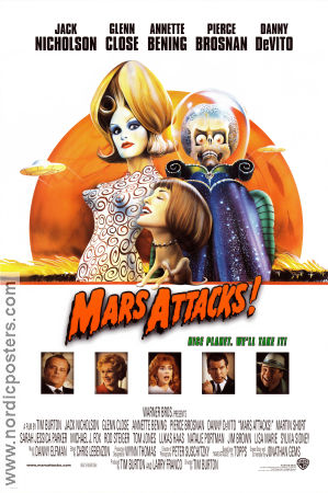 Mars Attacks 1997 movie poster Jack Nicholson Glenn Close Pierce Brosnan Annette Bening Tim Burton