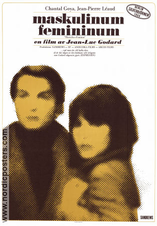 Masculin féminin 1966 movie poster Chantal Goya Jean-Pierre Léaud Marlene Jobert Jean-Luc Godard Romance