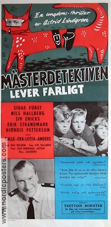 Mästerdetektiven lever farligt 1957 movie poster Sigge Fürst Writer: Astrid Lindgren