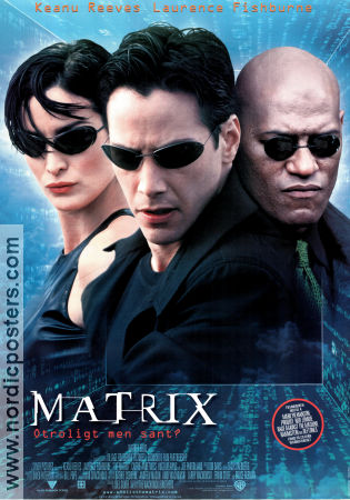 The Matrix 1999 movie poster Keanu Reeves Laurence Fishburne Carrie-Anne Moss Andy Wachowski Glasses