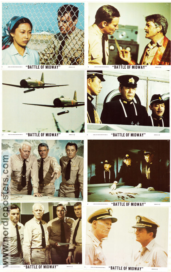 Midway 1976 lobbykort Charlton Heston Henry Fonda James Coburn Glenn Ford Jack Smight Skepp och båtar Krig