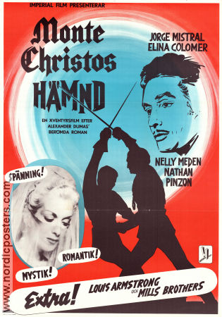 Monte Christos hämnd 1953 poster Jorge Mistral Elina Colomer Santiago Gomez Cou Leon Klimovsky Filmen från: Mexico