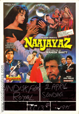 Naajayaz 1995 poster Naseeruddin Shah Ajay Devgn Juhi Chawla Mahesh Bhatt Affischen från: India Filmen från: India