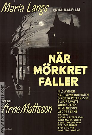 När mörkret faller 1960 movie poster Nils Asther Karl-Arne Holmsten Birgitta Pettersson Arne Mattsson Writer: Maria Lang