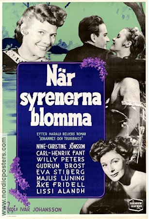 När syrenerna blomma 1952 movie poster Kenne Fant Nine-Christine Jönsson Gudrun Brost Ivar Johansson Flowers and plants