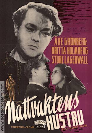 Nattvaktens hustru 1947 movie poster Åke Grönberg Britta Holmberg Sture Lagerwall Bengt Palm