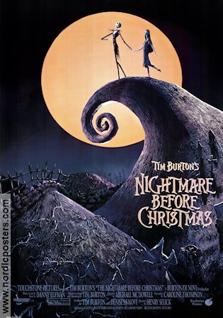 The Nightmare Before Christmas 1993 movie poster Henry Selick Music: Danny Elfman Writer: Tim Burton Musicals Animation Holiday