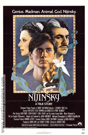 Nijinsky 1980 movie poster Alan Bates George DeLa Pena Leslie Browne Herbert Ross Poster artwork: Richard Amsel Ballet