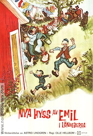 Nya hyss av Emil i Lönneberga 1972 poster Jan Ohlsson Lena Wisborg Allan Edwall Olle Hellbom Text: Astrid Lindgren Affischkonstnär: Björn Berg