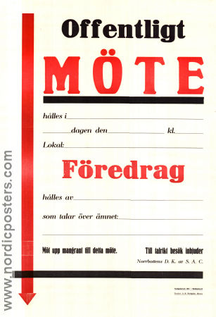 Offentligt möte 1937 poster SAC Syndikalisterna Politics