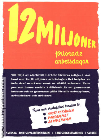 Olycksfall förlorade arbetsdagar 1944 poster Landsorganisationen LO Svenska Arbetsgivareföreningen Politics