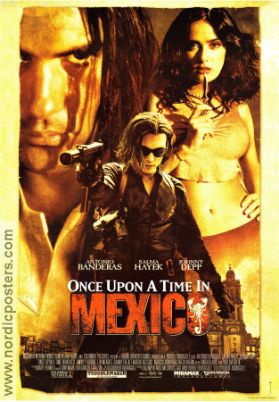 Once Upon a Time in Mexico 2003 poster Antonio Banderas Salma Hayek Johnny Depp Robert Rodriguez Vapen