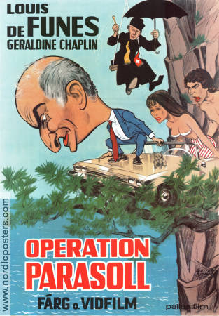 Sur un arbre perché 1971 movie poster Louis de Funes Geraldine Chaplin Olivier De Funes Serge Korber Poster artwork: Walter Bjorne