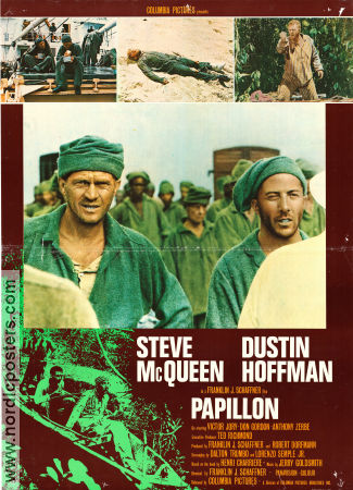 Papillon 1973 movie poster Steve McQueen Dustin Hoffman Victor Jory Franklin J Schaffner