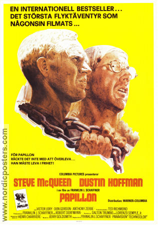 Papillon 1973 poster Steve McQueen Dustin Hoffman Victor Jory Franklin J Schaffner