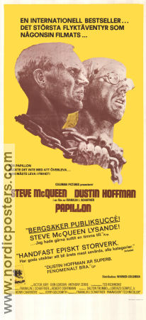 Papillon 1973 movie poster Steve McQueen Dustin Hoffman Victor Jory Franklin J Schaffner