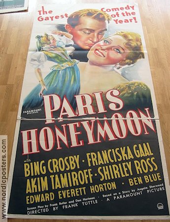 Paris Honeymoon 1936 movie poster Bing Crosby Franciska Gaal Frank Tuttle Find more: Large poster